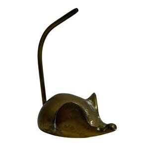 Vintage Brass Mouse Ring Holder Receipt Spike Memo Note Figurine Nice Patina